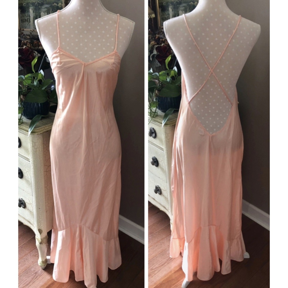 Vintage Sexy Nylon Gown Nightgown Peach Fantasy Nightwear Negligee Women Medium
